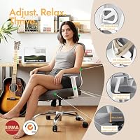 HOLLUDLE Ergonomischer Bürostuhl mit 3D Lendenstütze & 3D verstellbaren Armlehnen – V-förmiges Rücken-Design, bequemer Schreibtischstuhl für Büro & Zuhause, Weiß-Gold – Ansicht 4