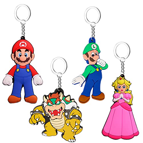 DSTLWBCS Llavero de Goma 4 pcs, Llavero de Metal Mario, Llavero Mario, Llavero de Dibujos Animados...