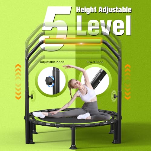 ZCMHAXJ Klappbares Trampolin Indoor, Ø101.6cm Trampolin Klein mit Bungees, 204kg Tragkraft mit U-förmigem höhenverstellbaren Haltegriff, Mini Trampolin Kinder & Erwachsene