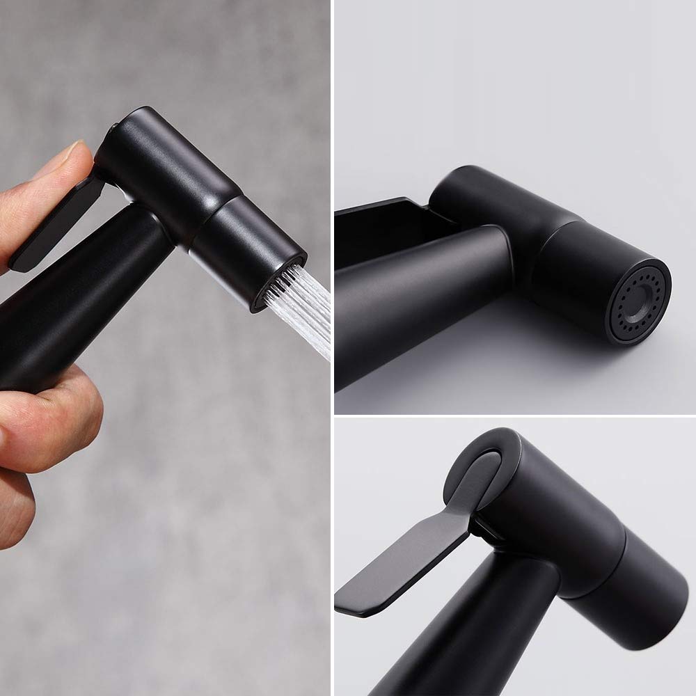 Grifo de fregadero de cocina negro con rociador, moderno grifo retráctil de montaje en pared con brazo oscilante en latón macizo negro mate