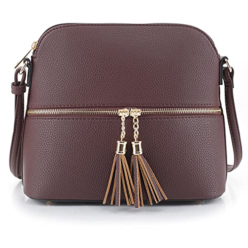 Image of SG SUGU Lunar Lightweight Medium Dome Crossbody Bag Shoulder Bag with Tassel | Zipper Pocket | Adjustable Strap