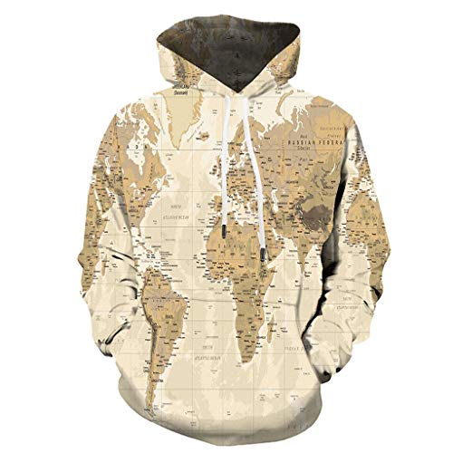 HCFKJ Chaqueta Impresa con Mapa 3D para Hombres Abrigo Casual con Capucha De Manga Larga Sudadera con Capucha Blusa Tops Blanco L