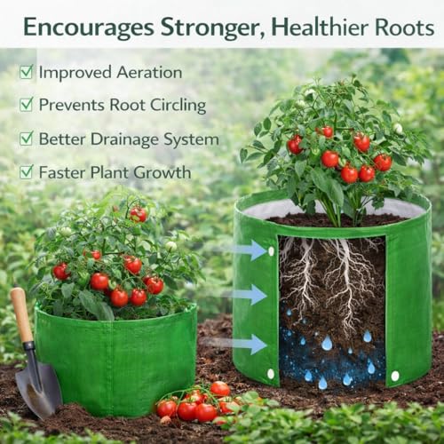 Image of GREENSHEEP HDPE Grow Bag Heavy Duty 260 GSM Round Plants Flower Growing Bags Floor Standing Mount Type for Home Garden Balcony Terrace Kitchen Nursery (Green, 9x9 inch, Pack of 2)