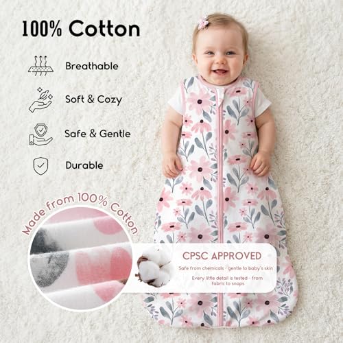 Image of Yoofoss Baby Sleep Sack 0-6 Months TOG 1.0 Baby Wearable Blanket, 2 Pack 100% Organic Cotton Infant Toddler Sleeping Sack 2-Way Zipper Lightweight Sleep Sack