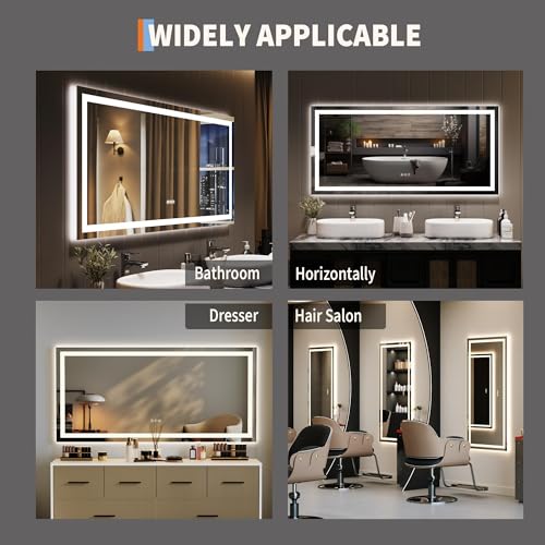 Image of GarveeHome 55x26 LED Bathroom Mirror with Lights, Dimmable, Anti-Fog, Backlit + Front Lit, Lighted Bathroom Vanity Mirror for Wall, Memory Function, Shatter-Proof (Horizontal /Vertical)