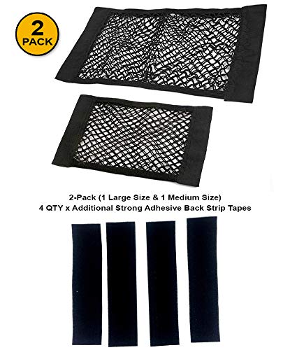 JAVOedge (2 Pack - Medium & Large NET Hook and Loop Adhesive Tape Storage Net Car Accessories Organizers, Car/Truck/RV