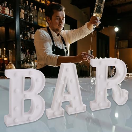 Image of Light Up BAR Sign, BAR LED Marquee Letter Light (Warm White) | BAR Letters with Lights, Battery Operated Light Up LED Letter for Pub Home Bar Party Decoration