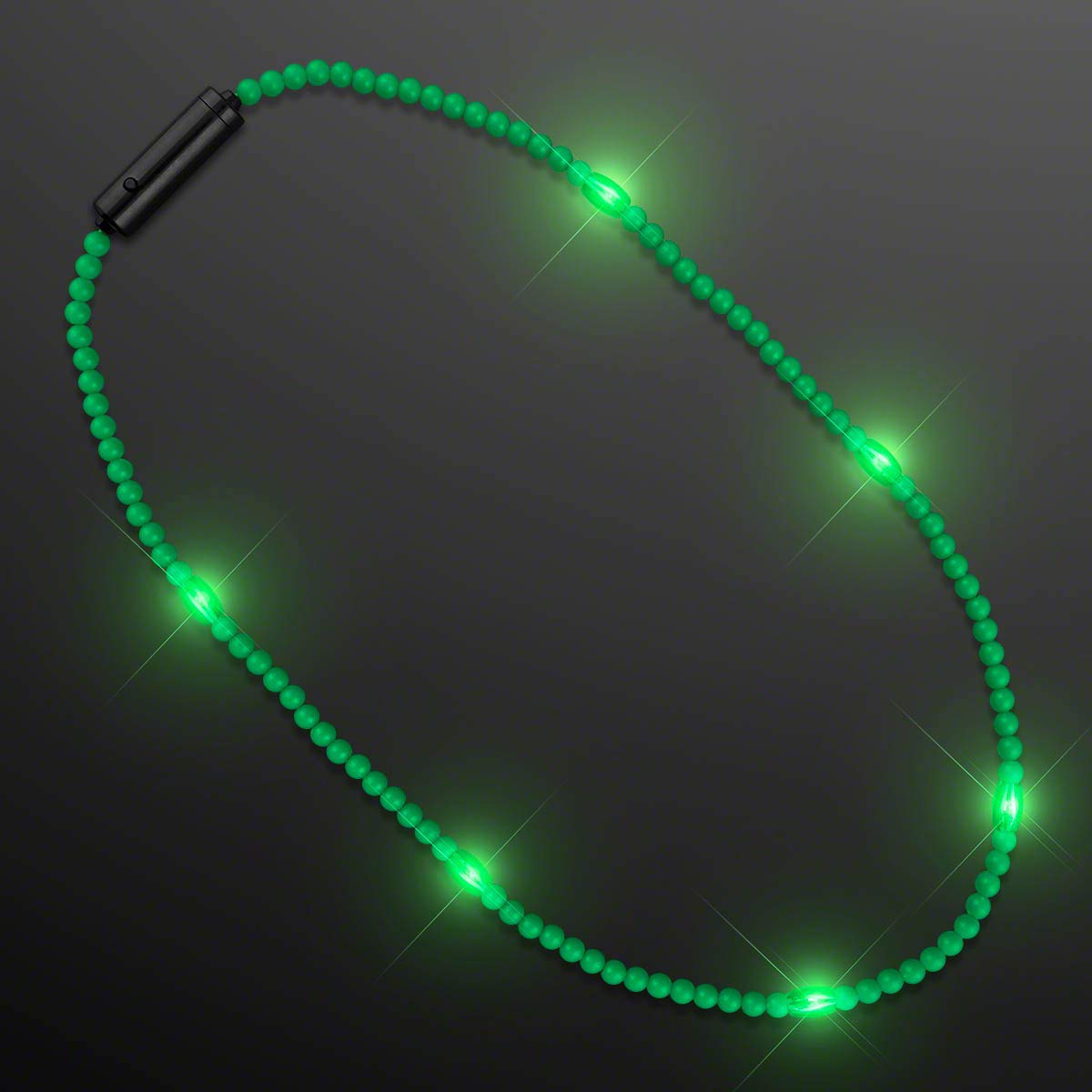 FlashingBlinkyLights Green Beads Light Up Necklace with Steady LED Light