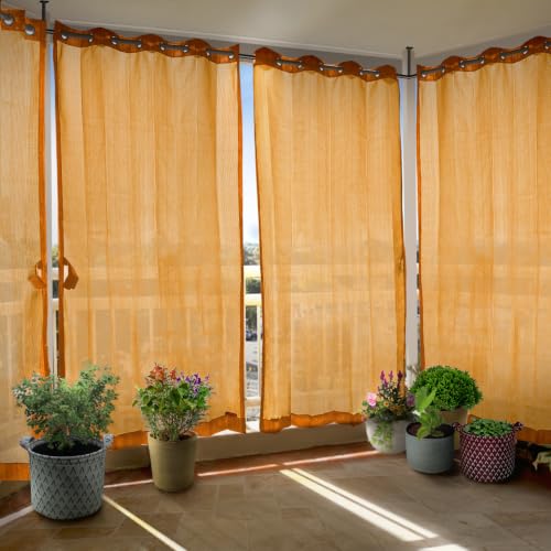 Image of HIPPO 150 GSM Outdoor Sun Blocking Balcony Eyelet /Grommet CurtainsCurtains Sun & UV Protection, Light Filtering Window Curtain (Yellow, 4.5FTX4.5FT, 1PC)