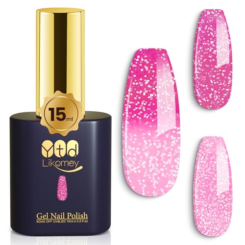 YTD Likomey Smalto Semipermanente per Unghie in gel,15ml UV che Cambia Colore con la Temperatura Smalti Semipermanenti per Unghie Camaleonte Gel-Rosa Brillante Rosa Chiaro Glitter,WB04