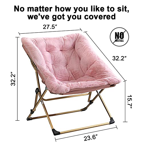 Oakham Comfy Saucer Chair, Folding Faux Fur Lounge Chair For Bedroom And Living Room, Flexible Seating For Kids Teens Adults, X-Large, Pink #TOP1