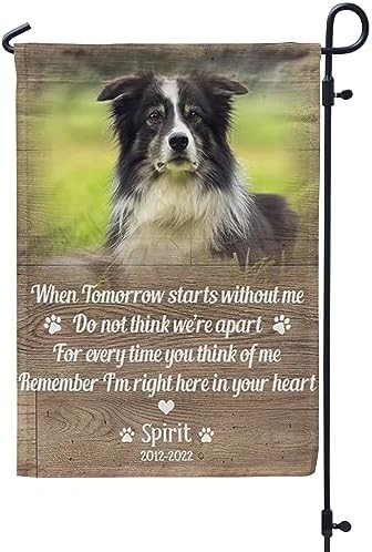 Personalized Pet Memorial Garden Flag For Loss Of Dog Cat Pet I Am Right Here In Heart Pawprint Custom Name Photo Pet Loss Gifts Ideas Double Sided Outdoor Flag For Anniversary Xmas