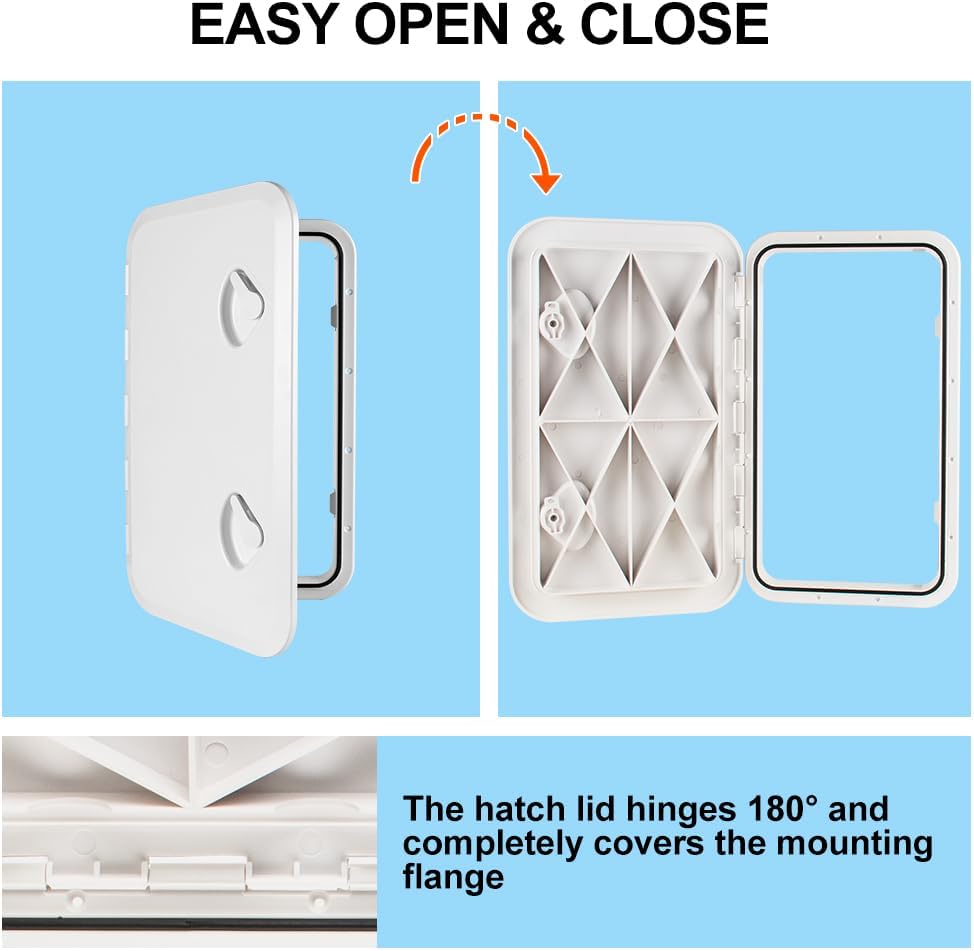 Marine Deck Access Hatch 13.9"×23.86" White/Black Rectangle Boat Hatch & Lid,Boat Deck Hatch Lids