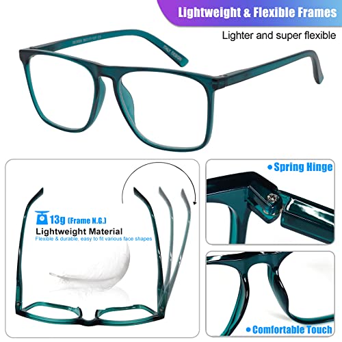 Image of Oversized Reading Glasses Men 2.50 Square Reader Light Fashion Readers 100 125 150 175 200 225 250 275 300 350 Turquoise 2.5 WEMOOTANTS