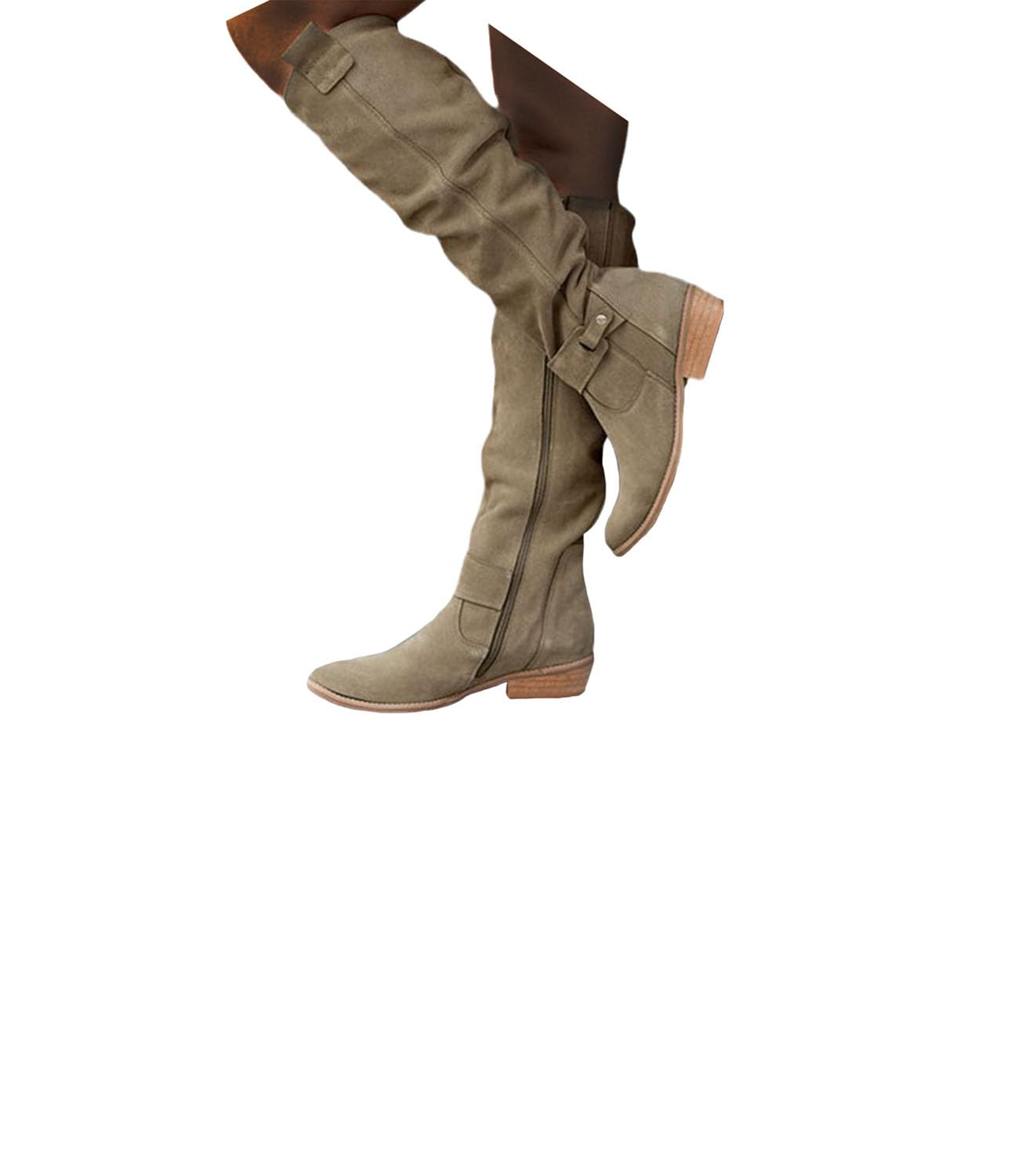 Bottes Mi-hautes En Daim Pour Femme - Tige Large Style H - Bottes Cowboy Western - Enfilage Facile - Pour Toutes Occasions - 12