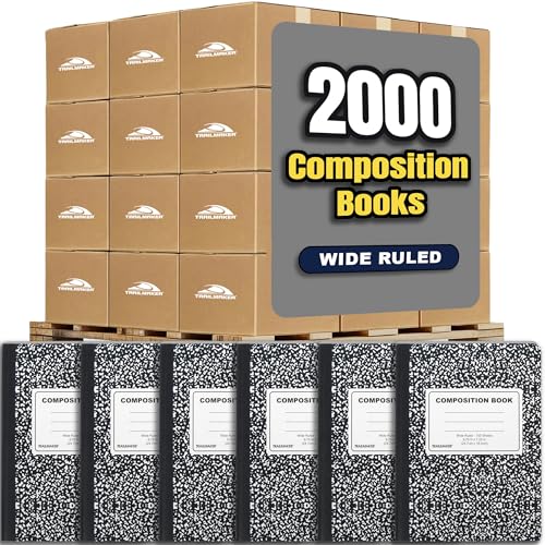 Trail maker (2,000 Pack Pallet Bulk Composition Notebooks, Wide Ruled Marble Cover, 200 Pages (100 Sheets), 9.75 x 7.5, Bulk School Supplies for Classroom, Office & School Donations