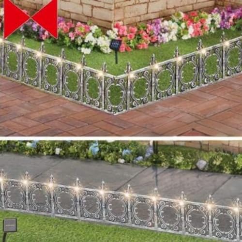 Jumbl Decorative Solar Wrought Iron Metal Look Garden Border Fence