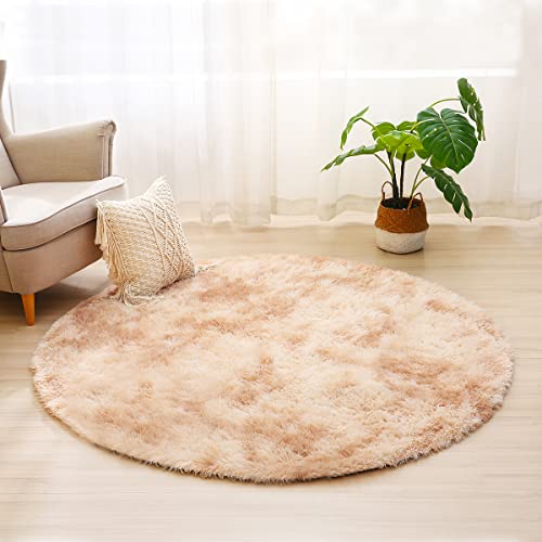 Tenekee Round Rugs for Bedrooms Fluffy Living Room Circle Area Rug Soft Shaggy Carpet for Kids Room Floor Mat(Khahi white, 80cm)