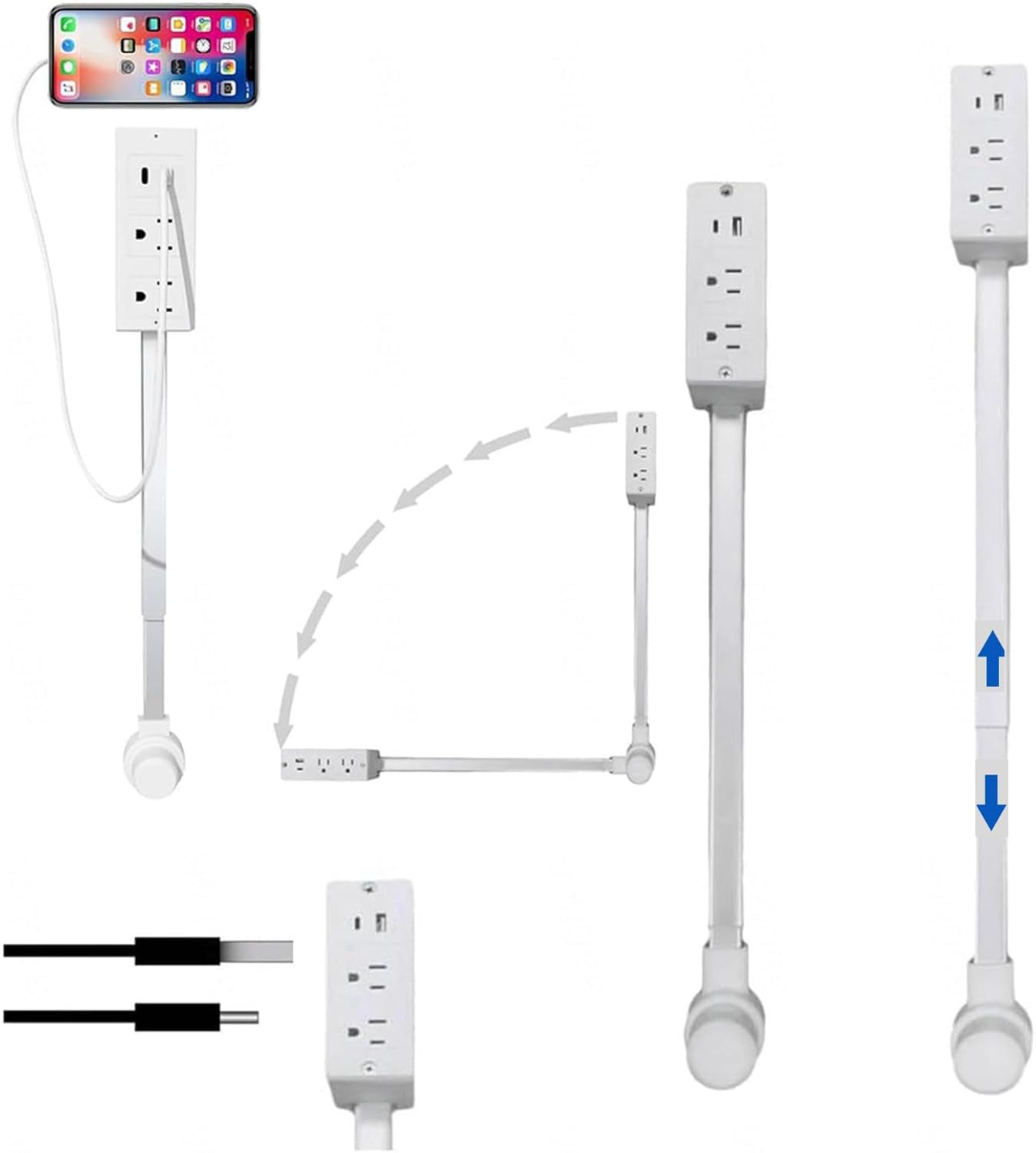 Electrical Outlet Extender,Access Hard-to-Reach Outlets! Features USB-A, USB-C, and 2 AC Outlets, Extends 17"-27", Rotates 180°,Use Behind Couches, Nightstands, Desks, and More- 1PCS