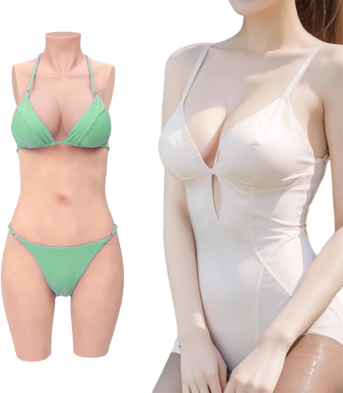 Silicone Breast Forms 5-Point Bodysuit Realistic Breastplate with Catheter for Transgender Crossdresser-Insertable Version C Cup