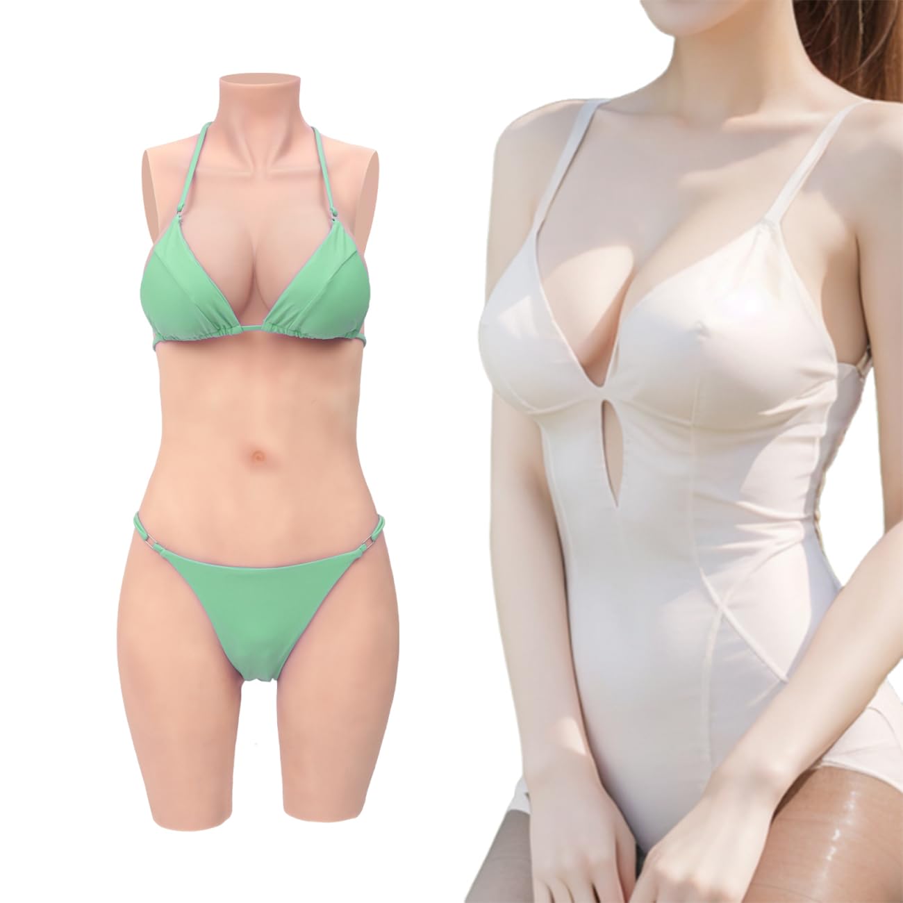 Silicone Breast Forms 5-Point Bodysuit Realistic Breastplate with Catheter for Transgender Crossdresser-Insertable Version C Cup