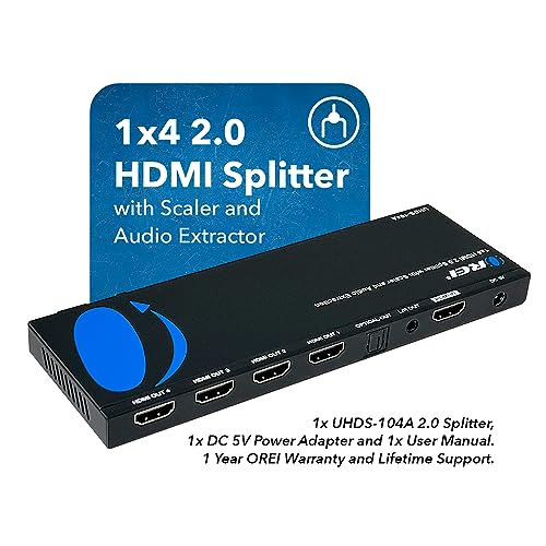 image for OREI 1x4 2.0 HDMI Splitter with Scaler Audio Extractor 4 Ports with Fu