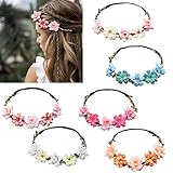 RTITCOPE 6Pcs Flower Crown Handmade Adjustable Rose Wreath, Floral Garland Hair Bands Tiara Garland Wedding Party Halo Headpiece Boho for Women Brides Bridesmaids Baby Girls Teens