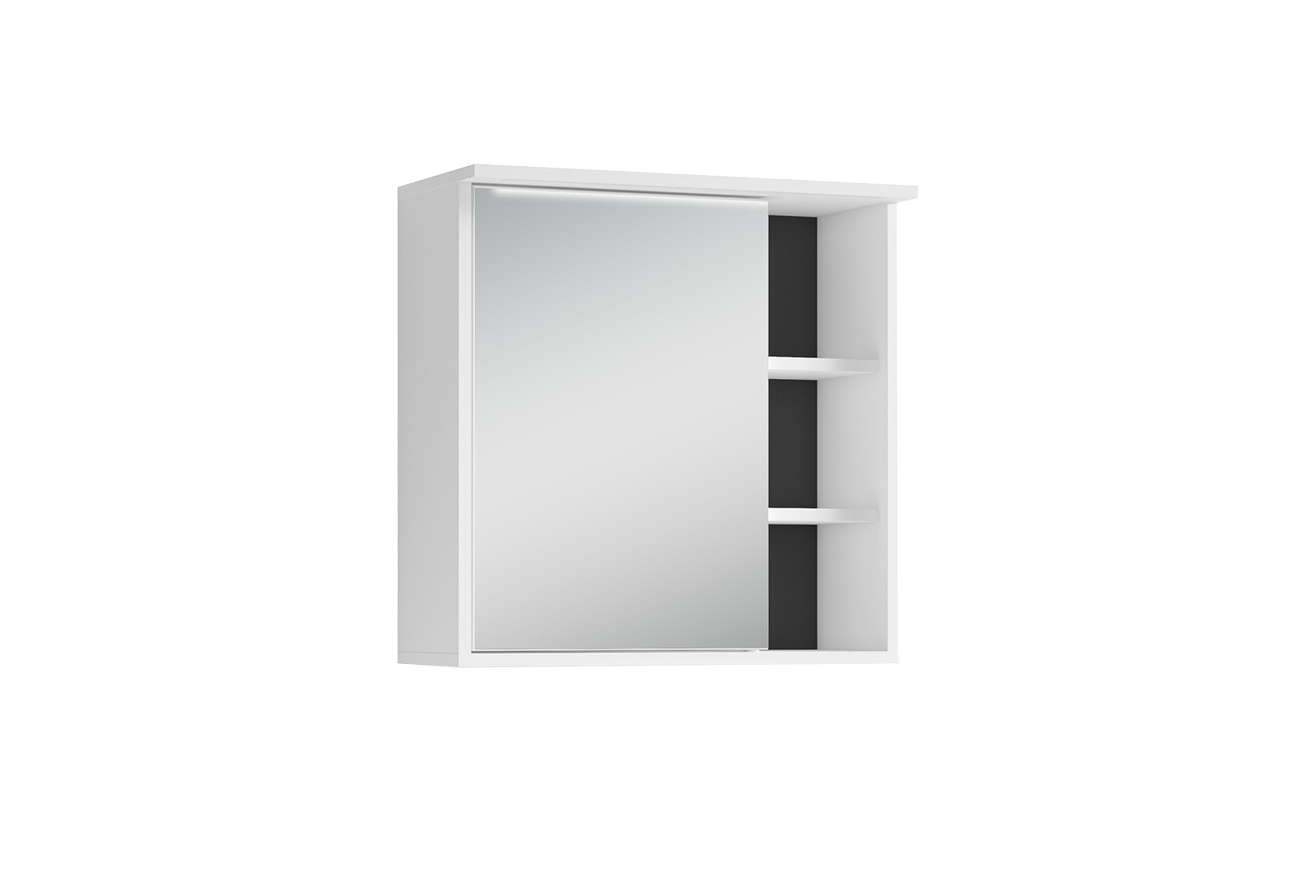 byLIVING Spiegelschrank WELLNESS – LED-Beleuchtung & Steckdose, 1-türiger Spiegelhängeschrank, Melamin Weiß, B 60 × H 61 × T 28 cm
