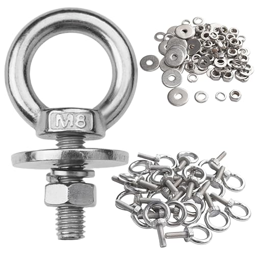 Image of 12 Pack M8 Stainless Steel Eye Bolts with Nuts, 5 /16 inch x 1 inchEye Bolts | 304 Stainless Steel Eye Bolt,Eye Bolts Heavy Duty for Hang Tie Down Outdoor,m8 eye bolt,Long Lifting Ring Eye Bolt