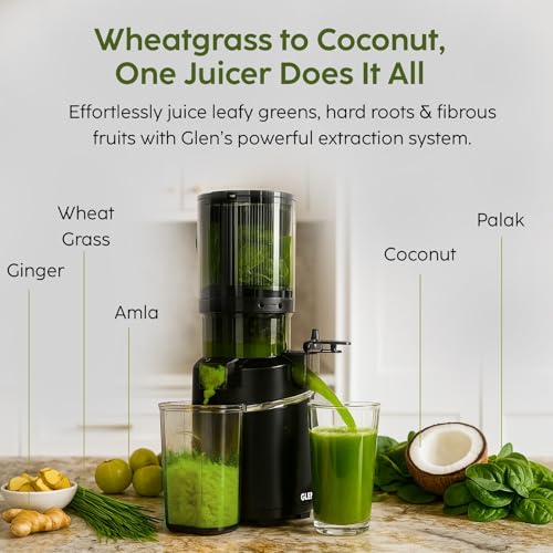 Image of Glen Cold Press Juicer For Home With 130mm Largest Feed for Whole Fruits, Vegetables & Nut Milk | Slow & High Yield Juicer Machine | Easy to Clean & Assemble | Anti-Drip Lever | Auto Reverse Function