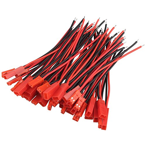 HALJIA 20 pares 100 mm 10 cm JST conector 2 pines cable de enchufe macho + hembra de cable de línea para tira de lámpara LED RC Juguetes Batería
