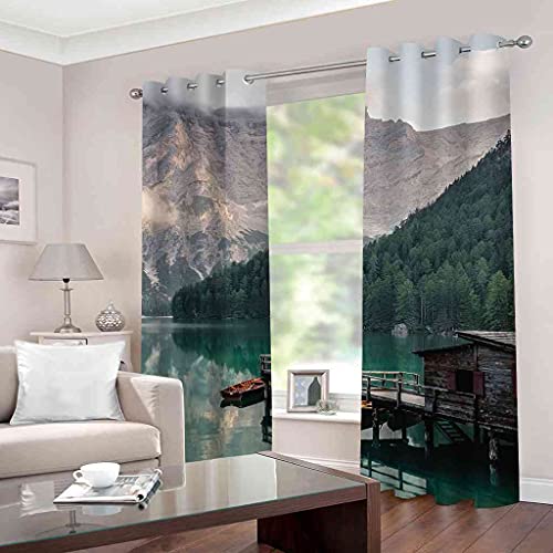 Rideaux à oeillets occultants paysage 140x160cm phonique salon - 3