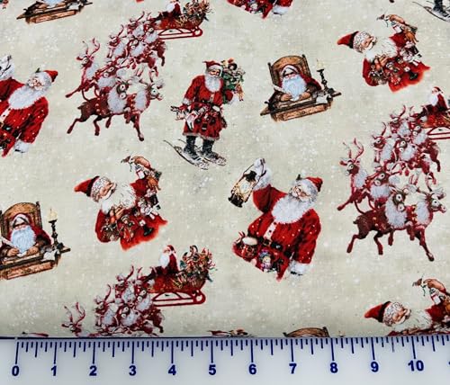 Generic Cotton Fabric Henry Glass Old Saint Nick Beige Tossed Characters 768-44 Cotton Fabric by The Yard