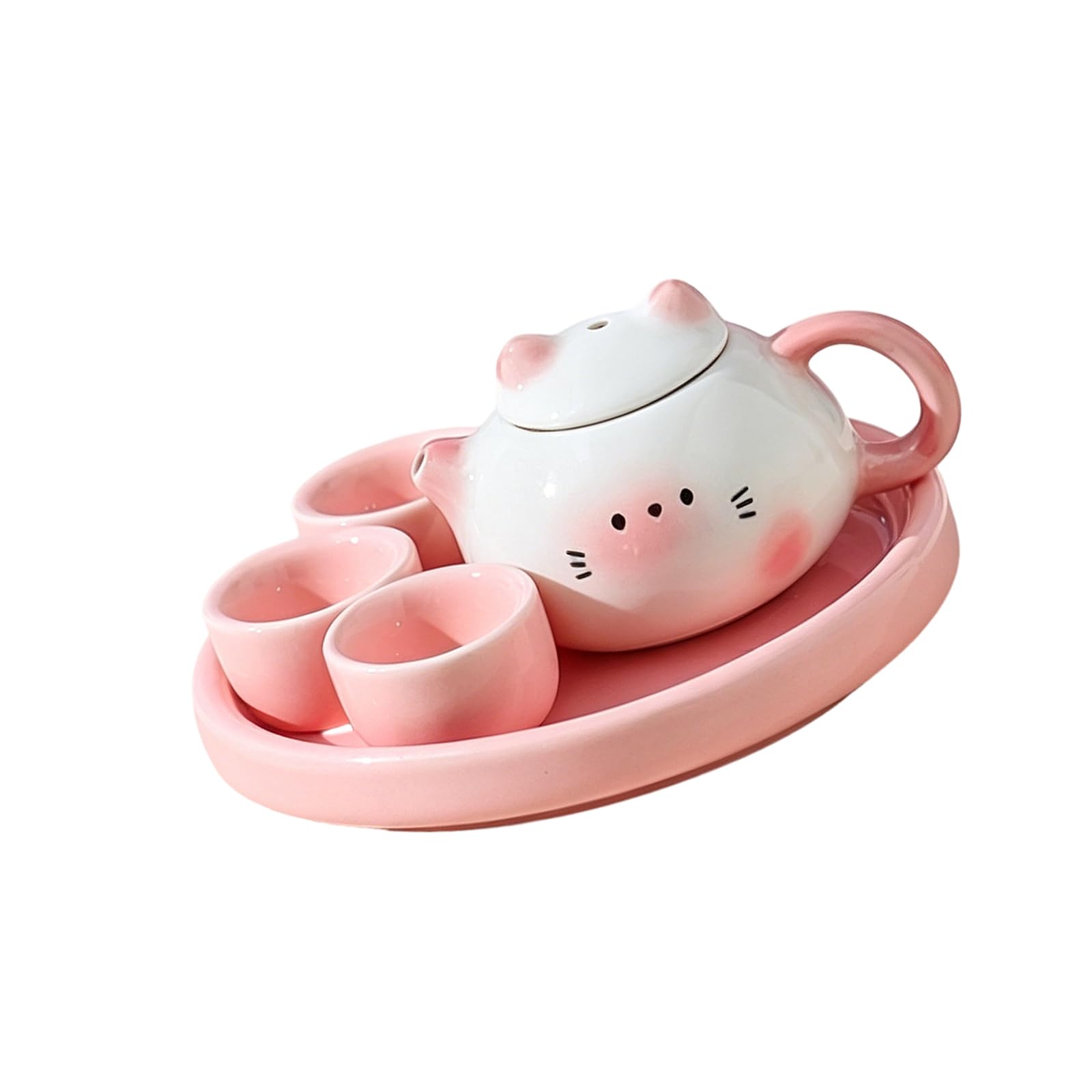 Bbajszx Miniature Ceramic Tea Set with Cats Ear Designs Perfect for Family Parties and Outdoor Gatherings Earthenware Container
