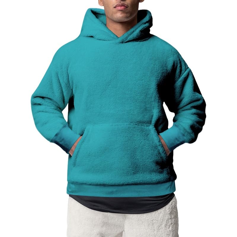 Men's Double Velvet Hoodies Pullover Sherpa Lined Hooded Sweatshirt Loose Fuzzy Sweater Thickened Warm Winter Hoodies