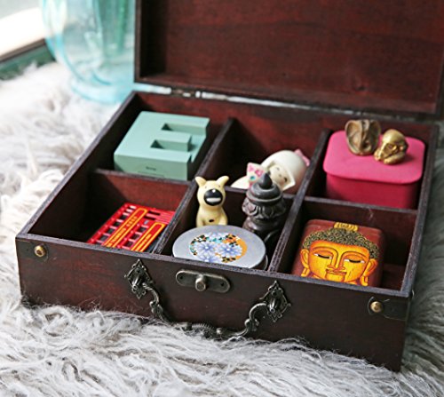 Slpr Antique Style Wooden Box With Multiple Compartments (Cherry): Wood Treasure Chest With Hinged Lid, Vintage Decorative Storage Trunk, Tea Chest, Natural Wood Jewelry Organizer, Dice Master Box #TOP3