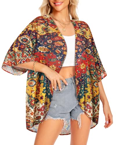 Image of Women Kimono Cardigans Casual Summer Tops Cover up Open Front Floral Print Resort Wear 2026