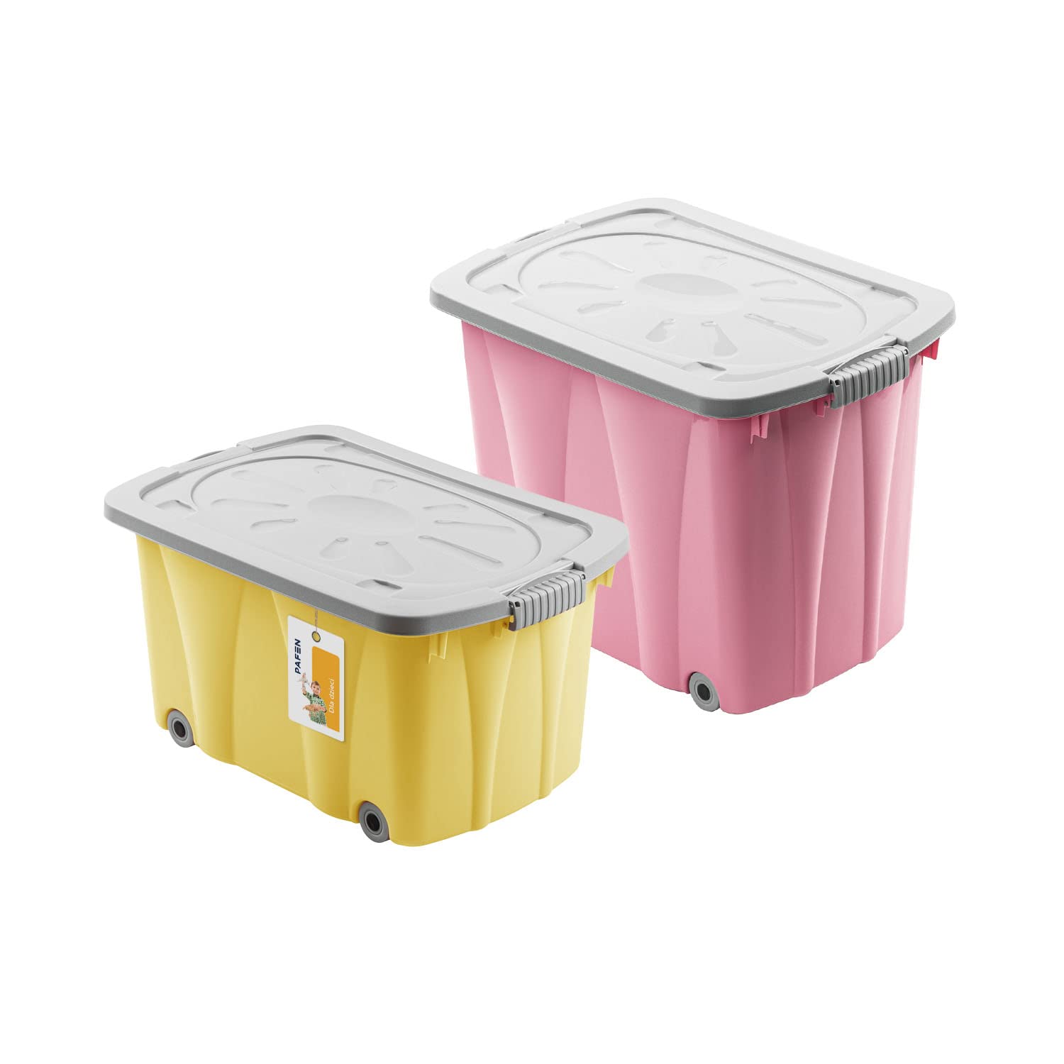 PAFEN Piraten Spielzeugkisten SET – 2x Schatzkiste 49l + 62l mit Rollen - Spielzeugbehälter Aufbewahrungsbox für Kinder Ordnungsbox, Rosa/Gelb