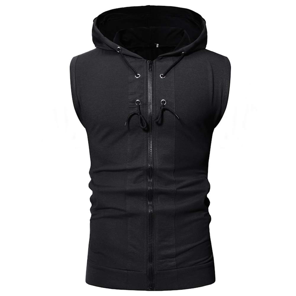 JPDD Men Casual Sleeveless Hoodie Sports Lightweight Zip Up