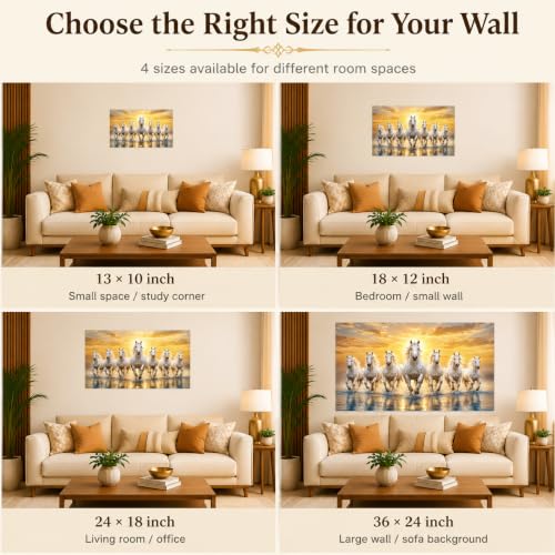 Image of Seven Horses Vastu Wall Sticker for Home & Office, 7 Running White Horses Sunrise Wall Art, Positive Energy Wall Decor for Living Room, Bedroom, Entrance & Office