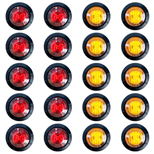 Yhoetid 3/4 inch LED Trailer Marker Lights, 10PCS Red+10PCS Amber LED Clearance Bullet Side for Truck RV Car Bus Trailer Van Caravan Boat. (12V 20PCS)