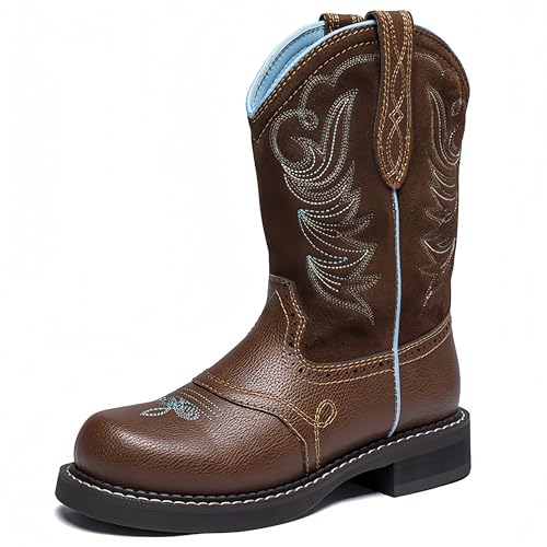 Pumalar Stylish Western Cowboy Boots For Women Mid Calf Embroidered