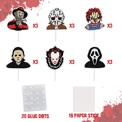 18Pcs Horror Classic Movie Cupcake Toppers - Friday The 13Th Joker Theme Party - Horror Movie Halloween Decoration Supplies #TOP3