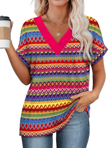 Image of WIHOLL Womens Summer Tops Short Dolman Sleeve Shirts 2026 Fashion V Neck Outfits Clothes