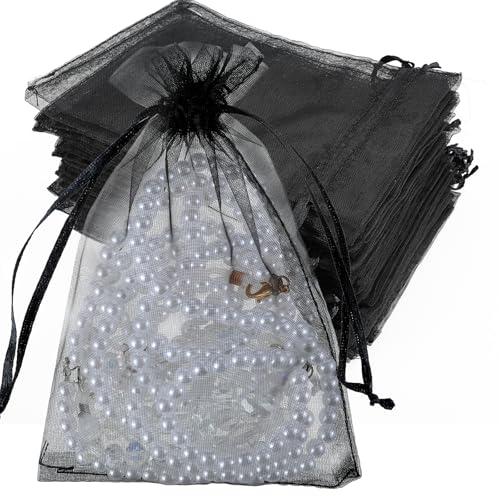100 bolsas de organza de 15 x 10 cm, color negro, pequeñas