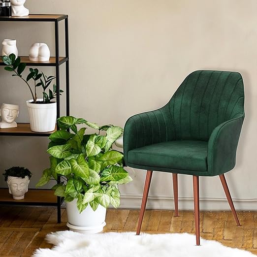 Image of Nexon Chair Set of 2 Velvet Dining Chairs, Cushion Seat Chair for Living Room Bedroom Restaurant, Modern Contemporary Upholstered with Polished Rosegold Metal Legs (Green)
