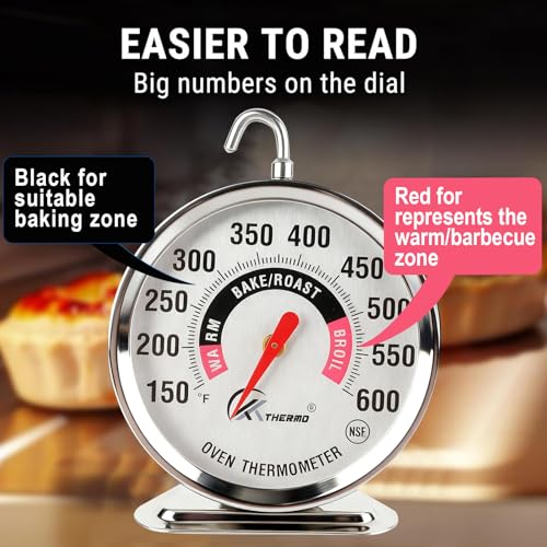 Image of Oven Thermometer 2.75-Inch Large Dial, 150-600F, NSF, Hook & Stand 2‑Pack