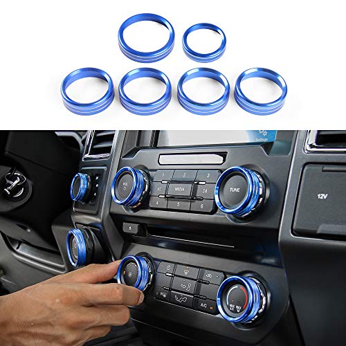 Keptrim for F150 Air Conditioner Switch & Trailer & 4WD & VOL Knob Button Trim for Ford F150 XLT 2016 2017 2018 2019, Blue Aluminum, 6pcs