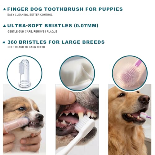 Image of 15-Pack Dog Toothbrush Kit, Triple Head & Double Head Dog Toothbrush, 360 Finger SiliconeToothbrush, Multi-Angle Dental Cleaning Brushes for Cat Oral Health (White)