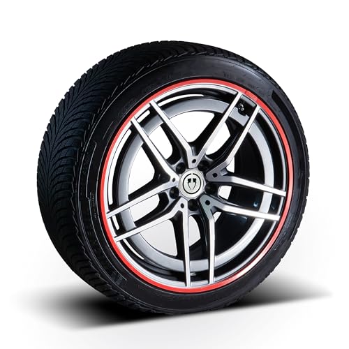 PRIORIM 4x Aluminium Felgenschutzringe (19 Zoll, Rot) - Kratzfester & Wetterbeständiger Rundumschutz für Autoreifen & Felgen - Effektiver Felgenrand-Schutz